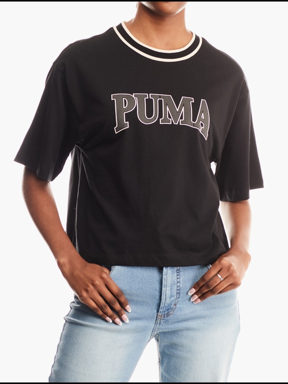 Puma Black Short-Sleeve Logo Tee with Contrast Neck